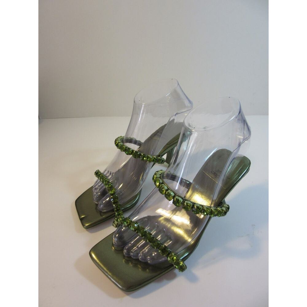JEFFREY CAMPBELL Green Metallic Women's Jewel Slide Mrs Big Size 6 Sandals